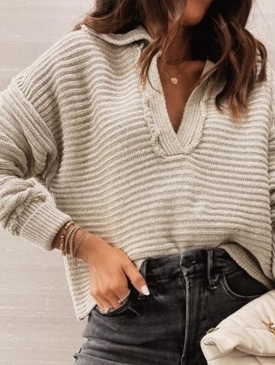 Free People Sweaters - Free People Ivory Ribbed V-Neck Sweater